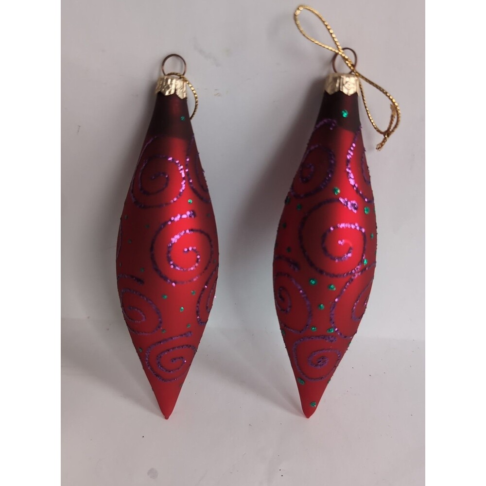 Vintage Polish Christmas Ornaments 5 3/4" Teardrop Mercury Blown Glass